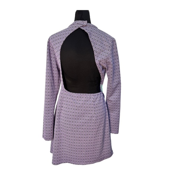 Zara Jacquard Cutout Long Sleeve Mini Dress Purple - Picture 5 of 13